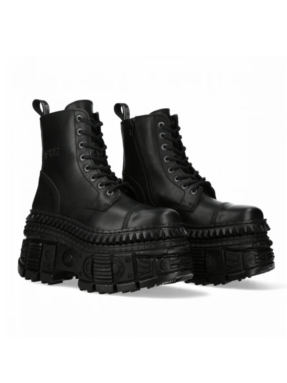 NEW ROCK WOMEN'S BLACK LEATHER PLATFORM ANKLE BOOTS